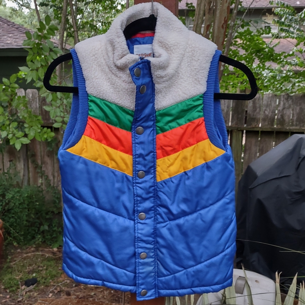 Cat & Jack Girls Puff Vest Blue with Faux Sherpa Neck Detail Size Medium 8-10